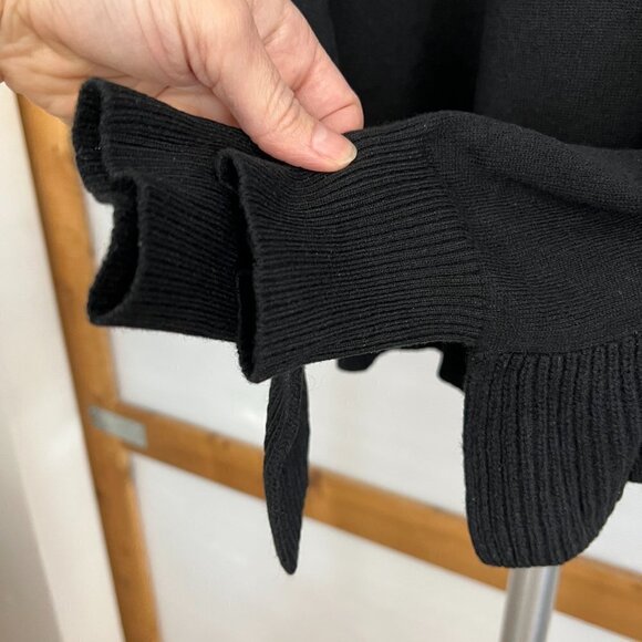 ANTHROPOLOGIE NAADAM Merino Wool Cashmere Black Ruffle Crewneck Sweater Sz L - Picture 8 of 15